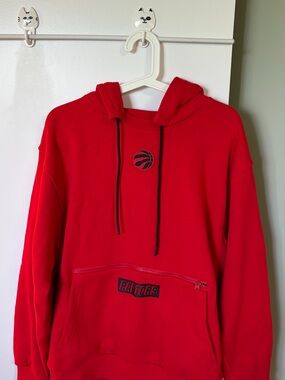 Nike Red Crewneck Hoodie with Black Drawstrings